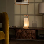 Harper Tower wood lamp on outdoor terrace