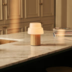 Lio Light Brown Wood & Glass Cordless Table Lamp