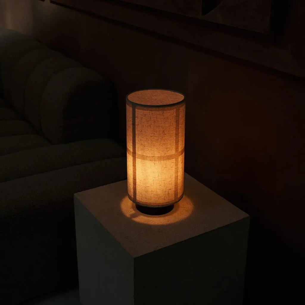 Sakura table lamp detail of striped linen-mix shade
