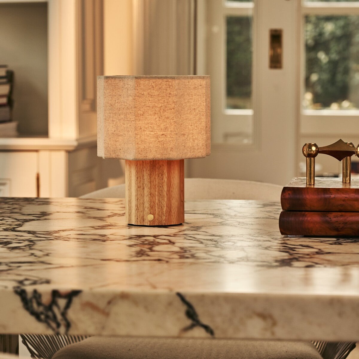 Eloïsa Light Brown Wood & Linen Cordless Table Lamp