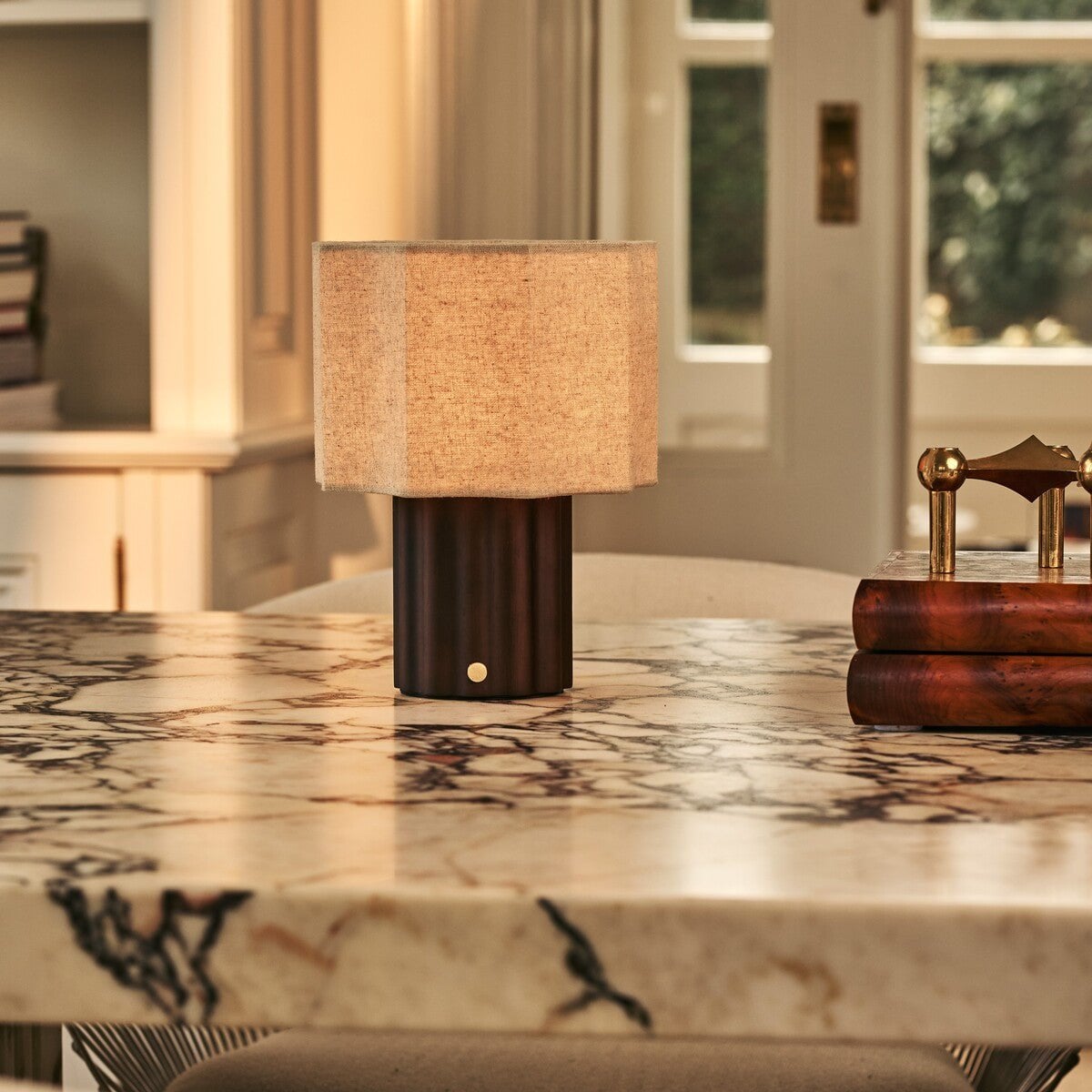 Eloïsa Dark Brown Wood & Linen Cordless Table Lamp