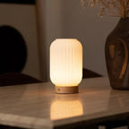 Lilly Light Brown Wood & Glass Cordless Table Lamp