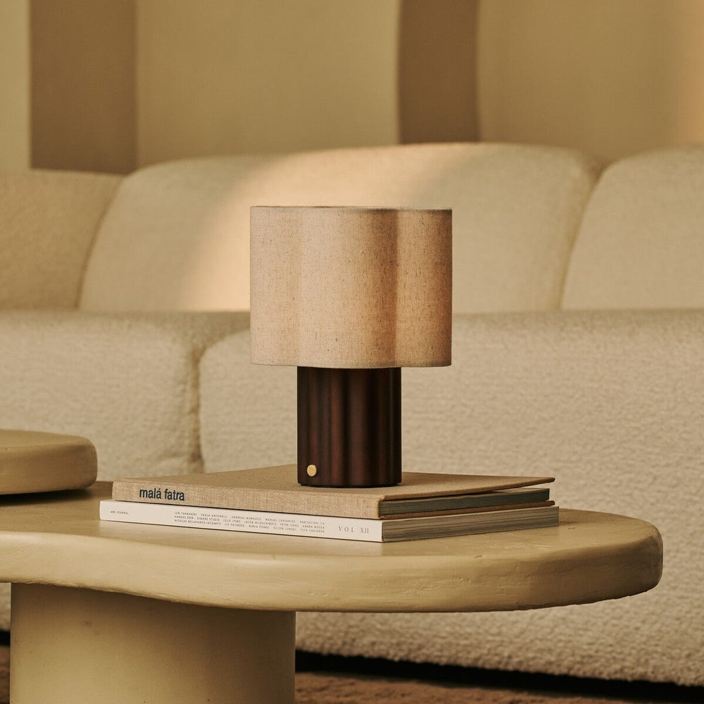 Yalisa Dark Brown Wood & Linen Cordless Table Lamp