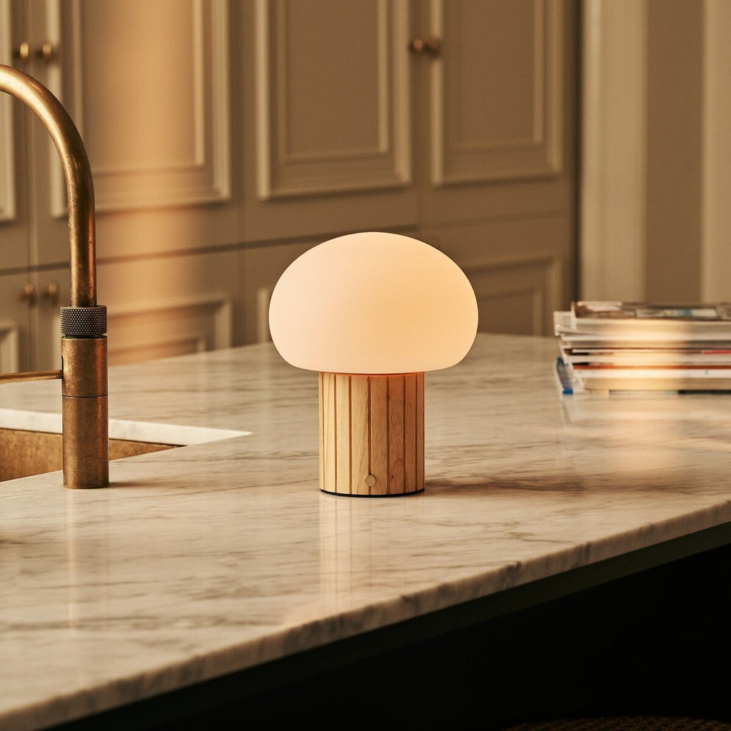 Pieter Light Brown Wood & Glass Cordless Table Lamp