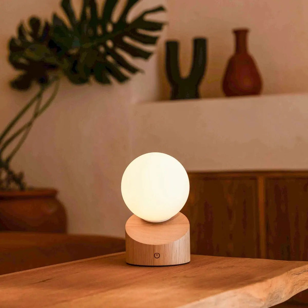 Morris wood lamp USB-C charging detail