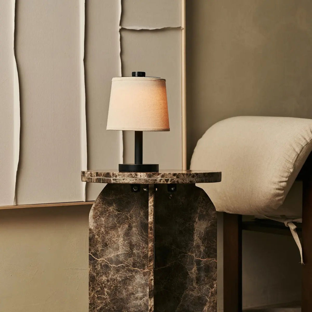 Rover rechargeable lamp linen-mix shade warm ambient glow