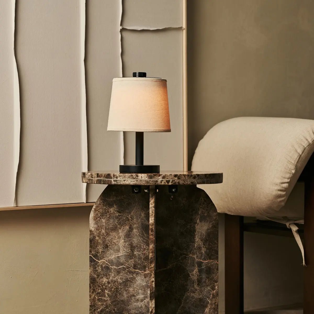 Rover rechargeable lamp linen-mix shade warm ambient glow