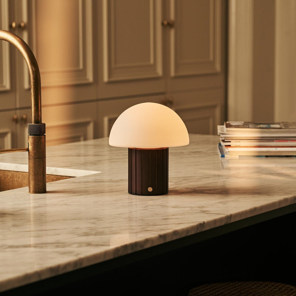 Siebe Dark Brown Wood & Glass Cordless Table Lamp