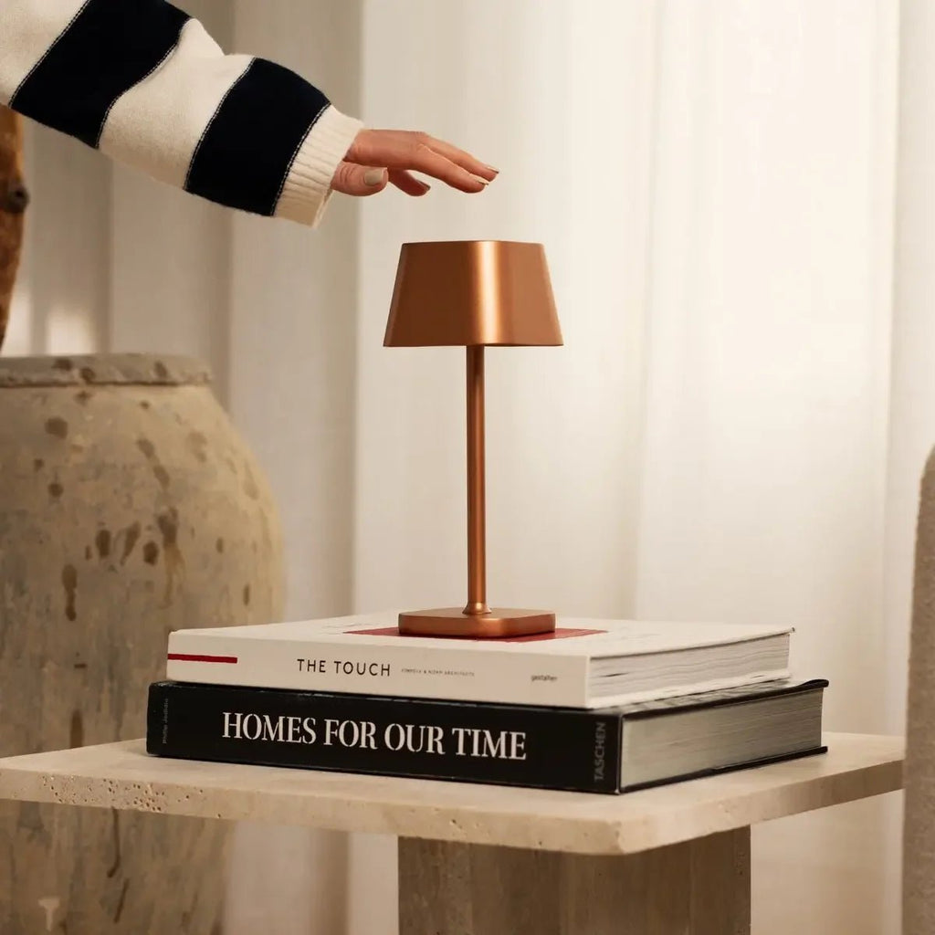 Ava copper metal rechargeable cordless table lamp