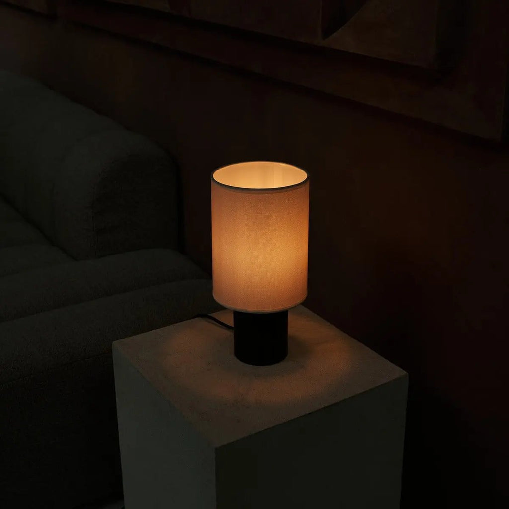 Kiko lamp close-up of ribbed rubberwood base texture