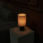 Kiko lamp close-up of ribbed rubberwood base texture