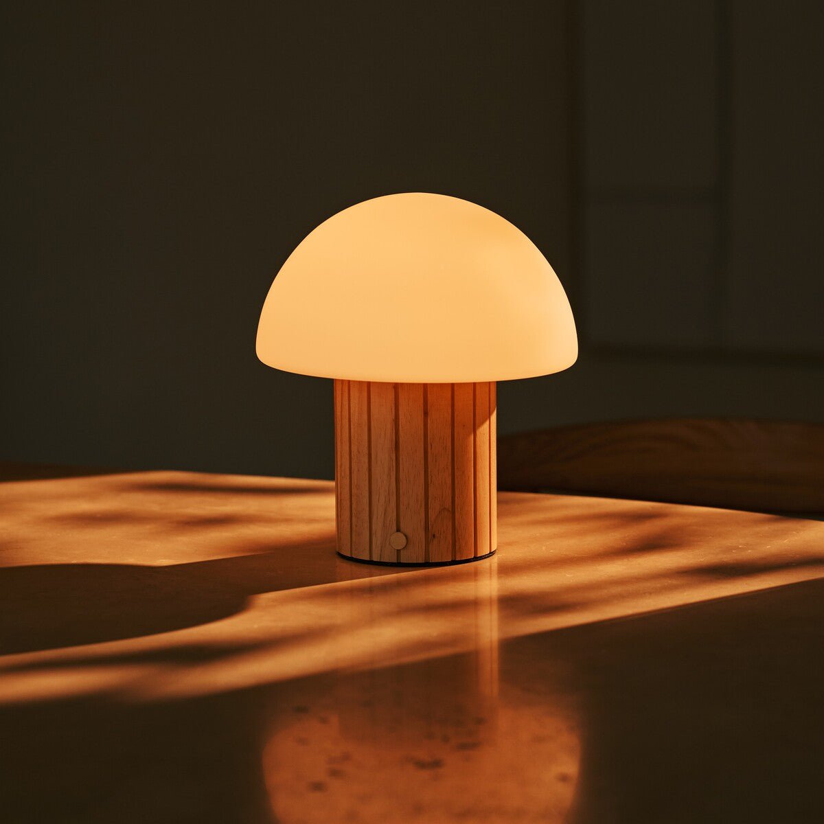 Siebe Light Brown Wood & Glass Cordless Table Lamp