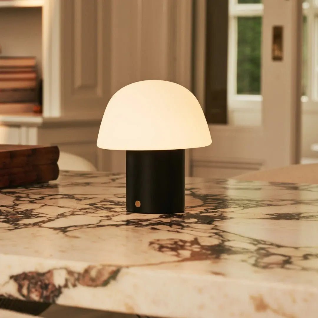 Yannick wood frosted glass rechargeable cordless table lamp