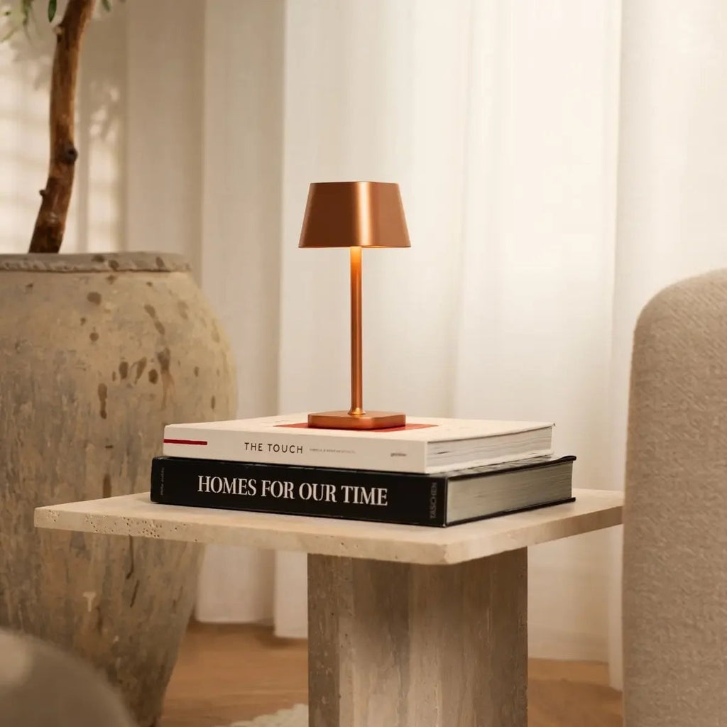 Ava cordless lamp overhead view cylindrical silhouette