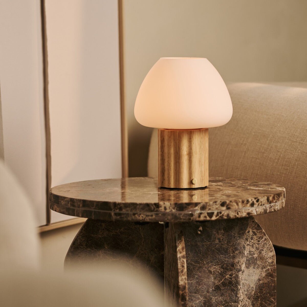Sophie Light Brown Wood & Glass Cordless Table Lamp