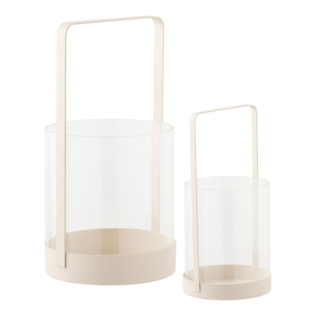 Two cylindrical lanterns with handles on a white background