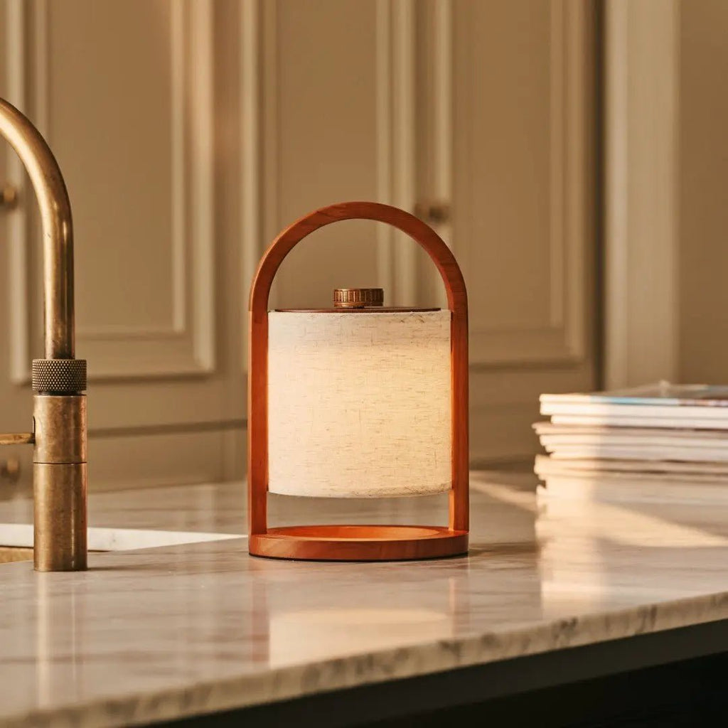 River linen wooden cordless rechargeable table lamp