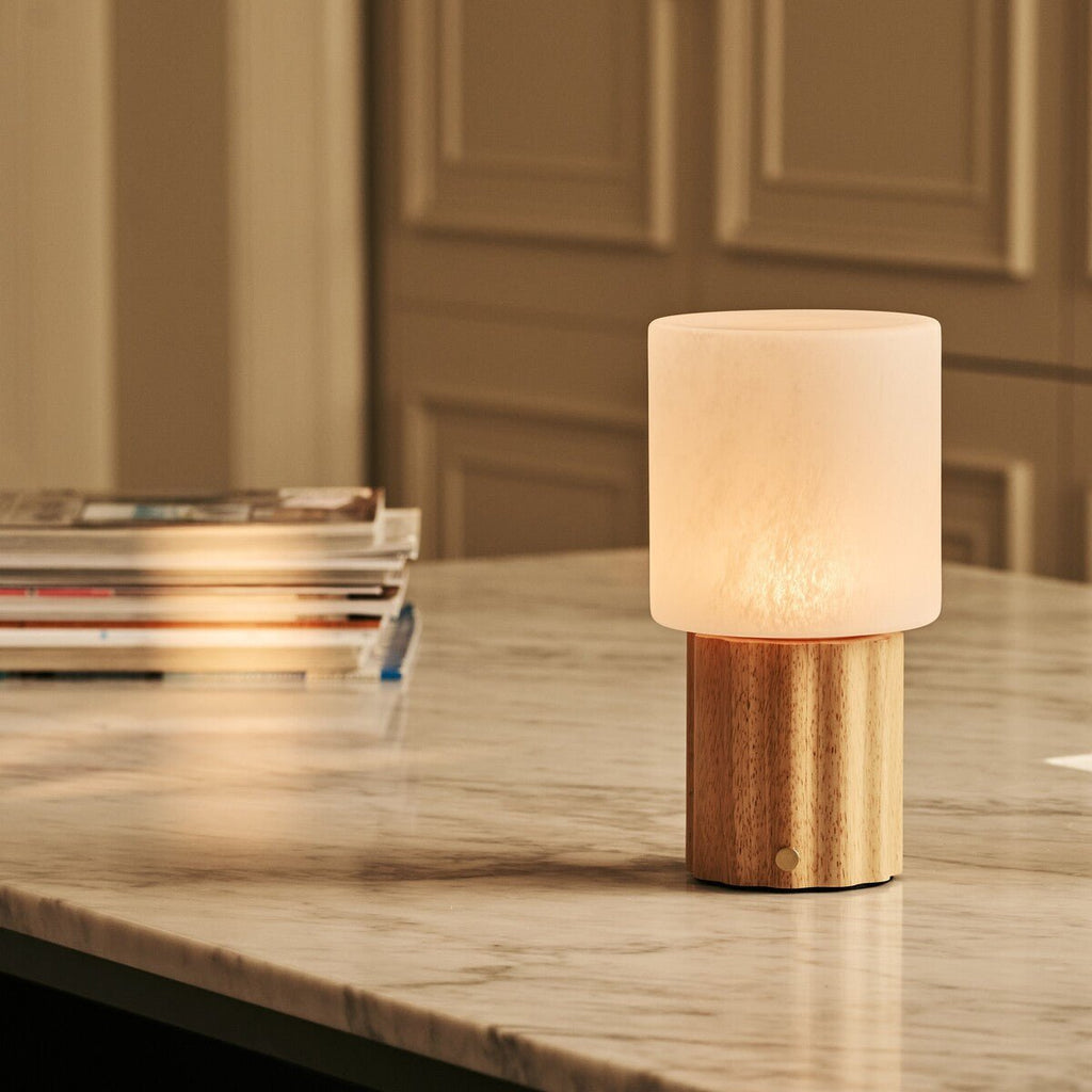 Frank Light Brown Wood & Glass Cordless Table Lamp