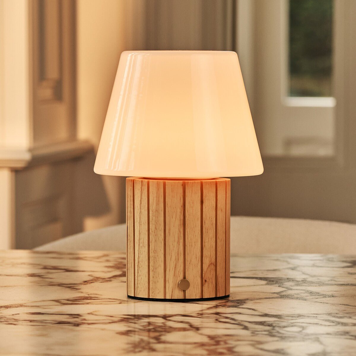 Lex Light Brown Wood & Glass Cordless Table Lamp