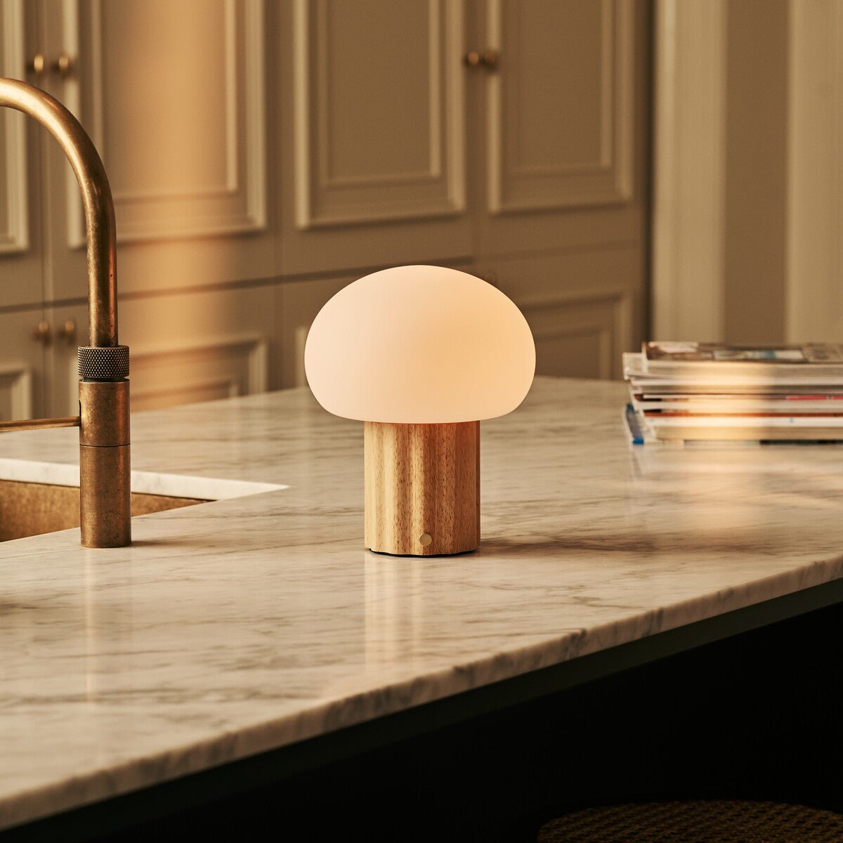Jord Light Brown Wood & Glass Cordless Table Lamp