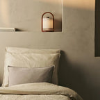 River cordless lamp detail of linen-mix shade texture