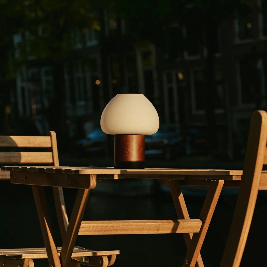 Fynn Dark Brown Wood & Glass Cordless Table Lamp