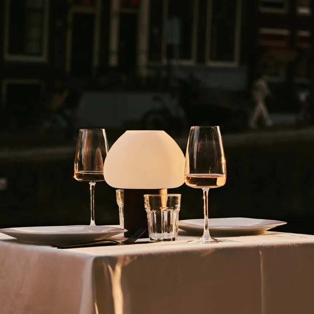 Fynn Dark Brown Wood & Glass Cordless Table Lamp