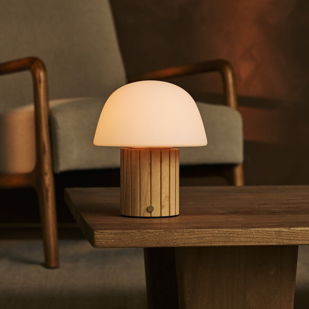 Etienne Light Brown Wood & Glass Cordless Table Lamp