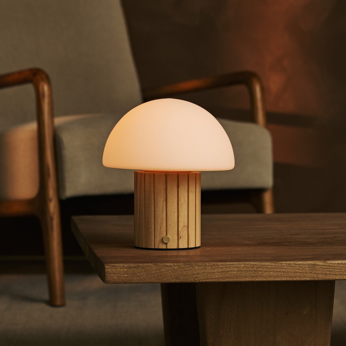 Siebe Light Brown Wood & Glass Cordless Table Lamp