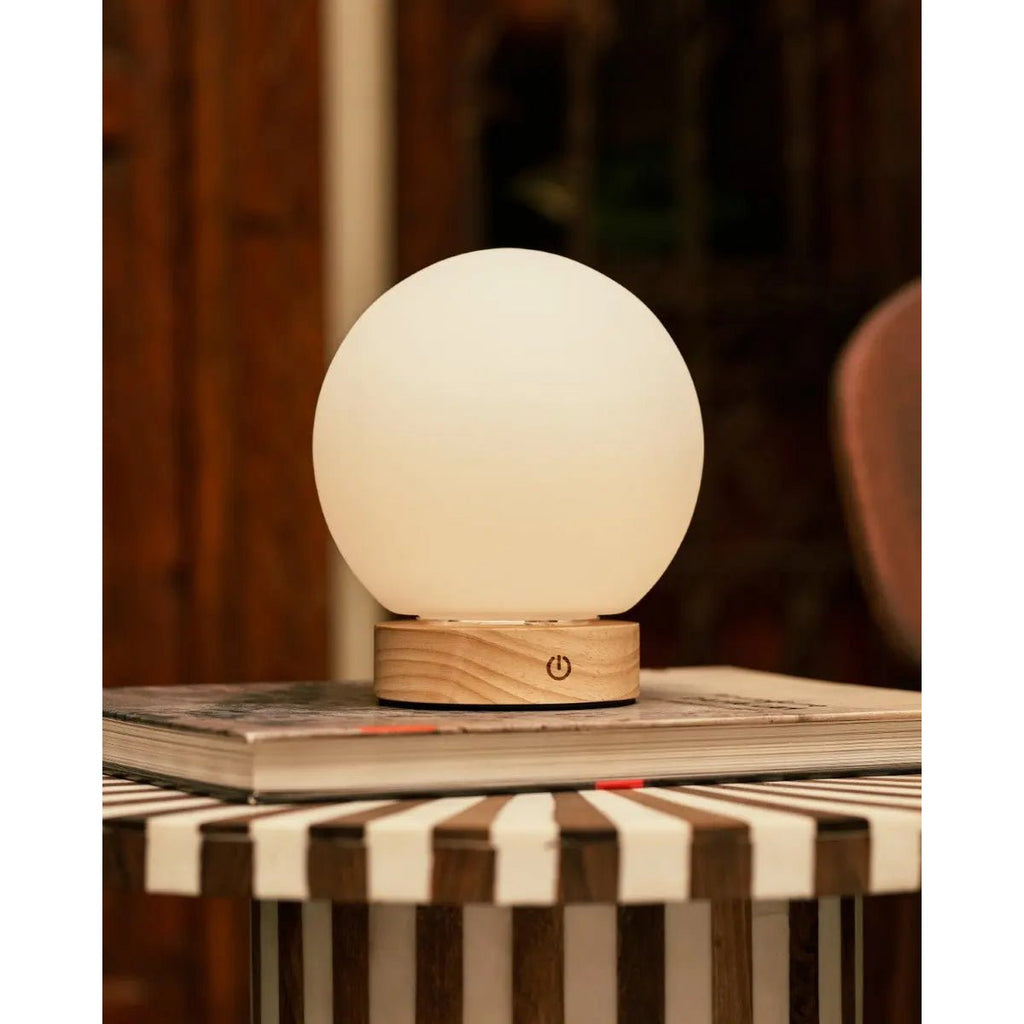 Flore wood glass rechargeable compact cordless lamp