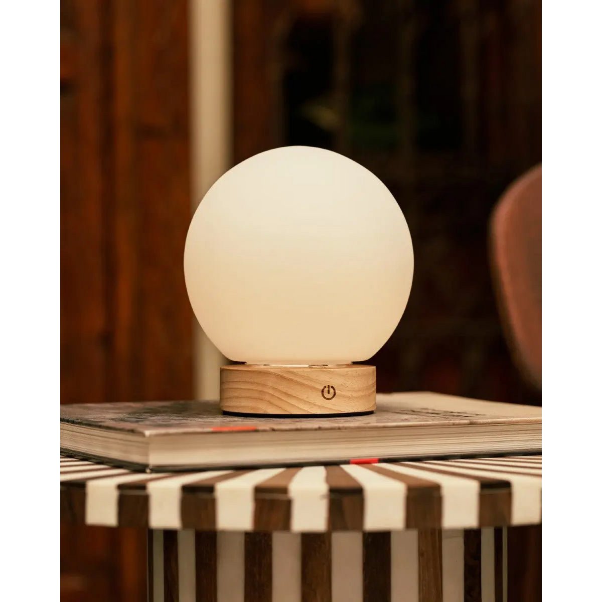 Flore wood glass rechargeable compact cordless lamp