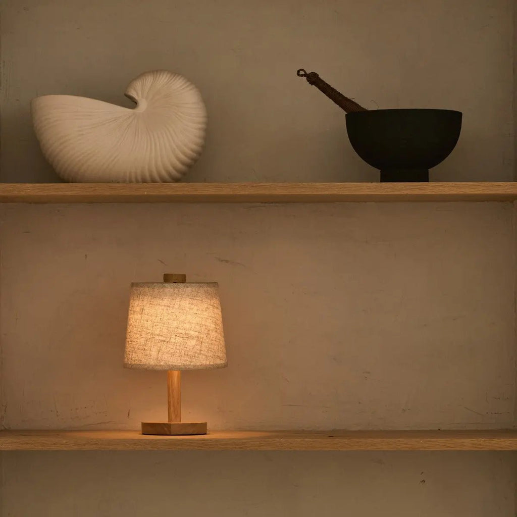 Rover cordless lamp detail of linen-mix shade