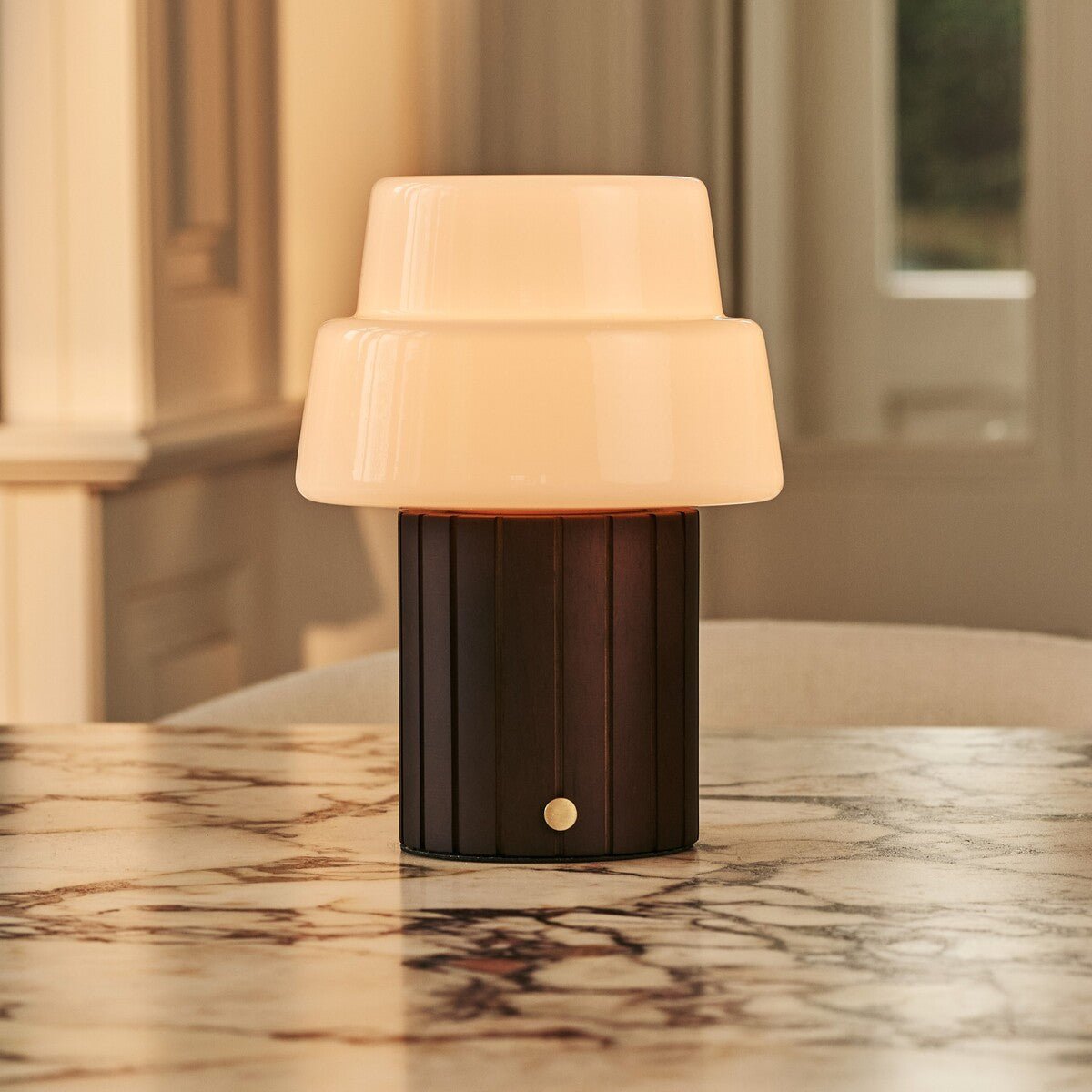 Lio Dark Brown Wood & Glass Cordless Table Lamp