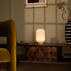 Lilly Light Brown Wood & Glass Cordless Table Lamp