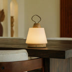Liv wood leather lamp on outdoor terrace
