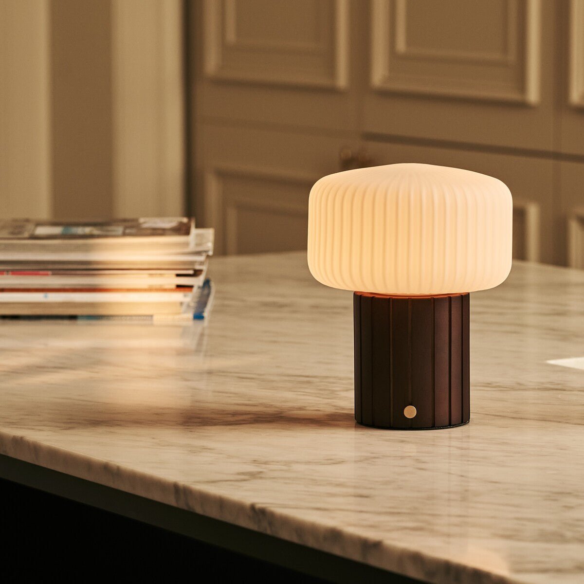 Margaux Dark Brown Wood & Glass Cordless Table Lamp