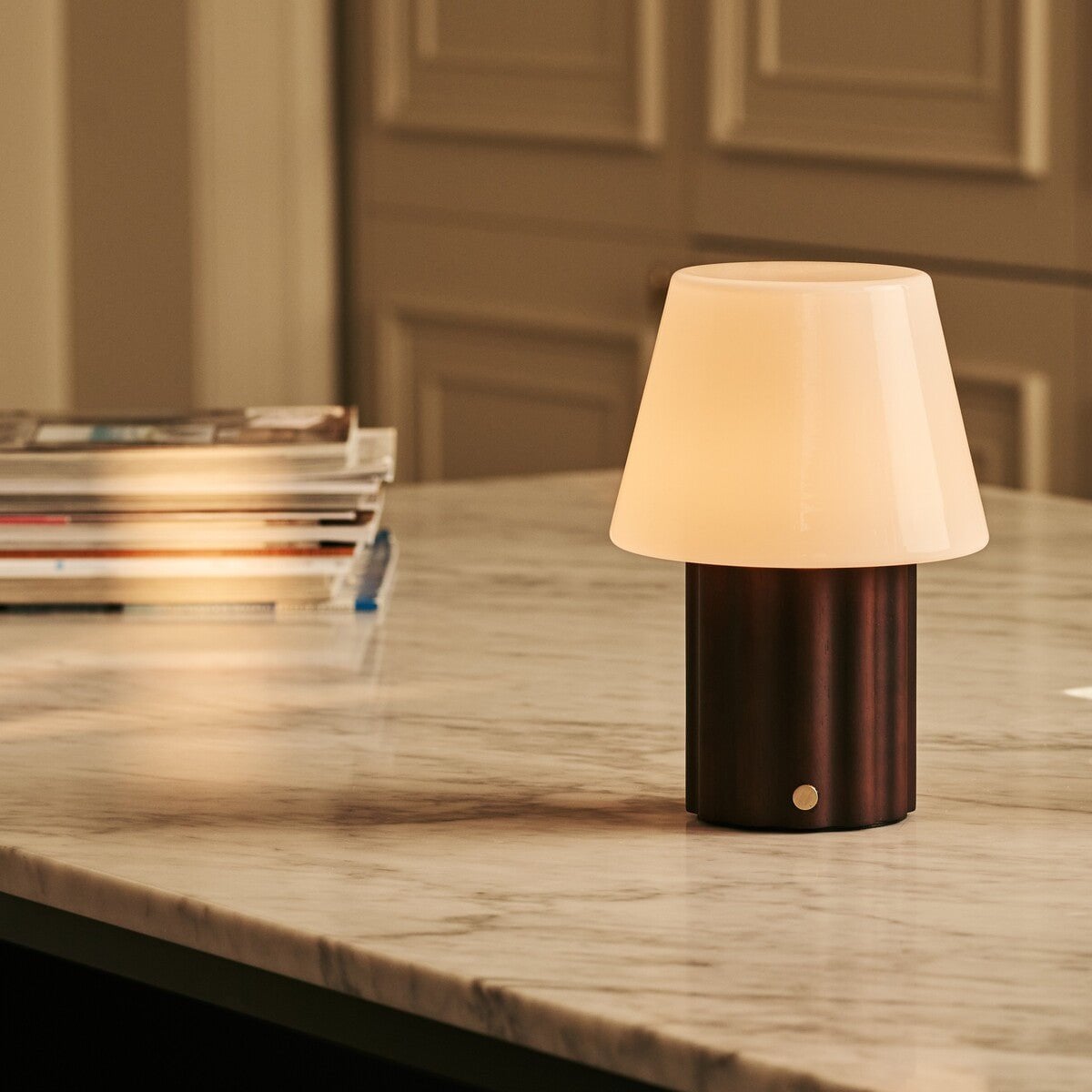 Javi Dark Brown Wood & Glass Cordless Table Lamp