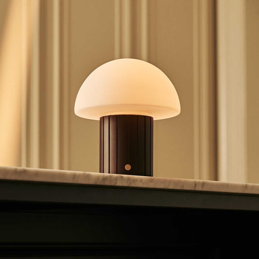 Siebe Dark Brown Wood & Glass Cordless Table Lamp