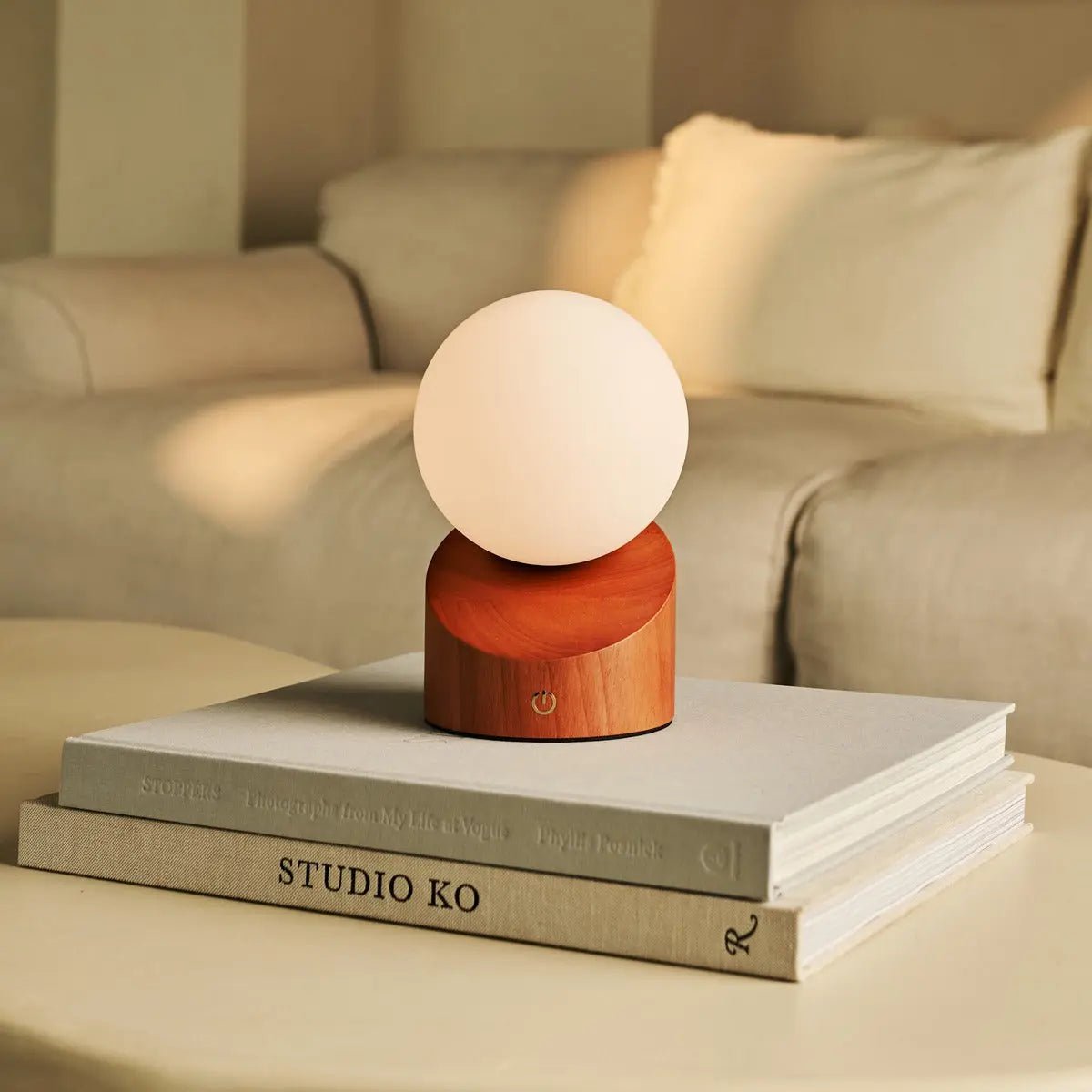 Morris wood glass rechargeable cordless table lamp