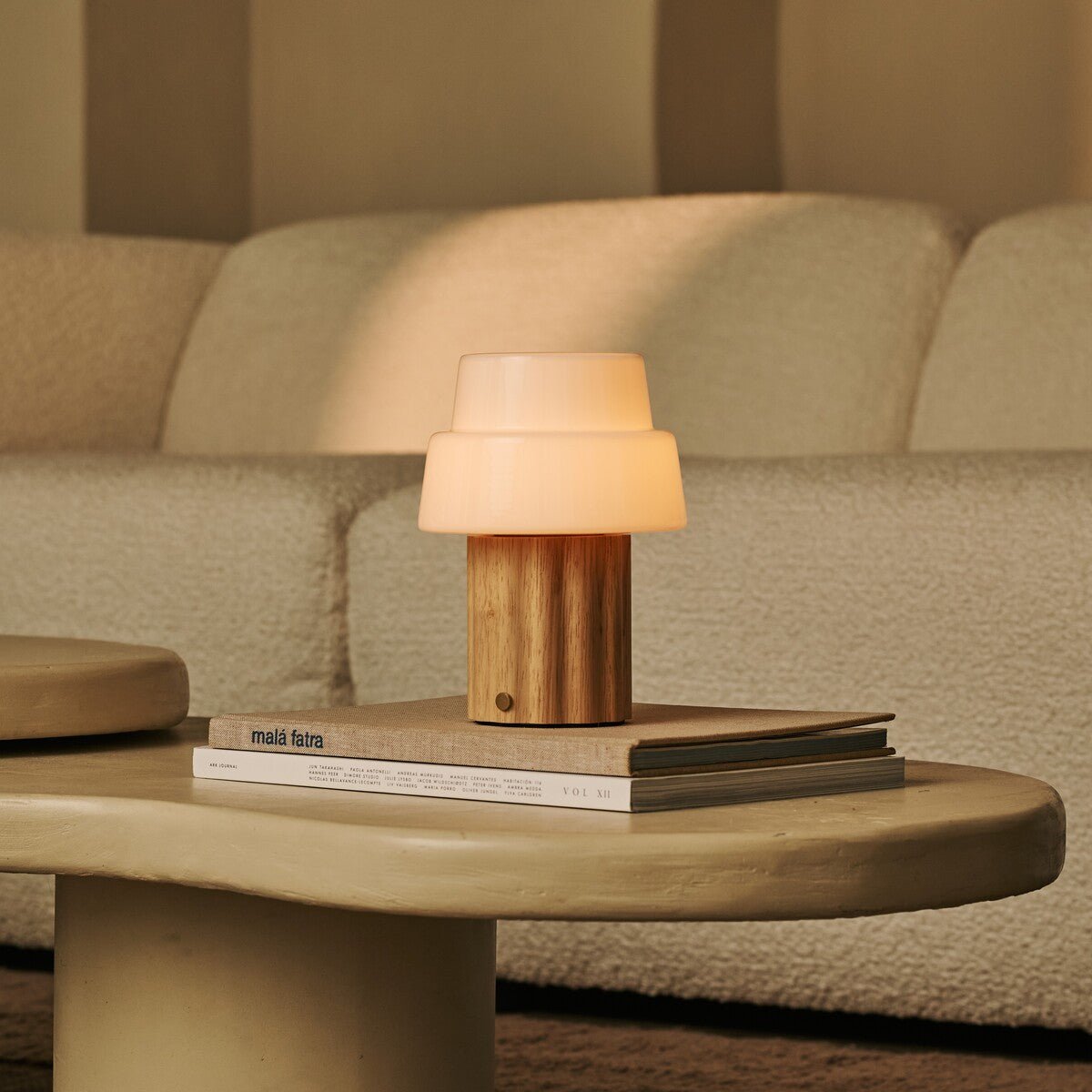 Laurent Light Brown Wood & Glass Cordless Table Lamp