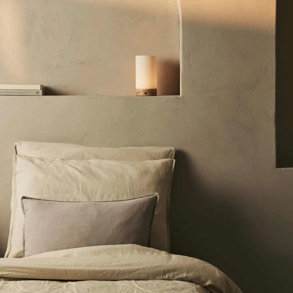 Luna rechargeable lamp close-up of 3D porcelain shade texture