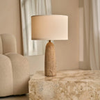 Isla travertine lamp detail of unique natural stone variation