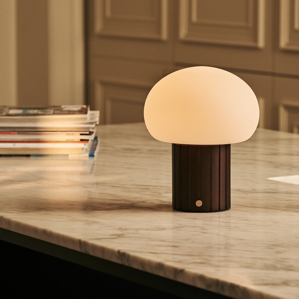 Pieter Dark Brown Wood & Glass Cordless Table Lamp