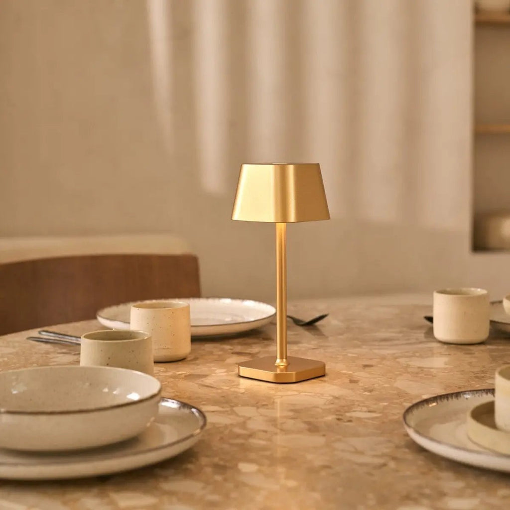 Ava cordless lamp on dining table in ambient light mode