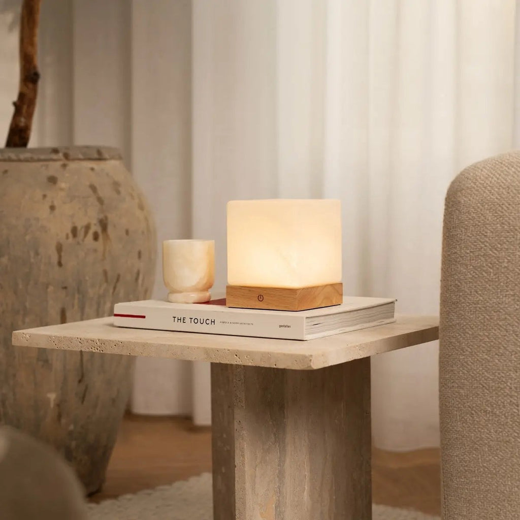 Yce Mini wood glass lamp on outdoor terrace