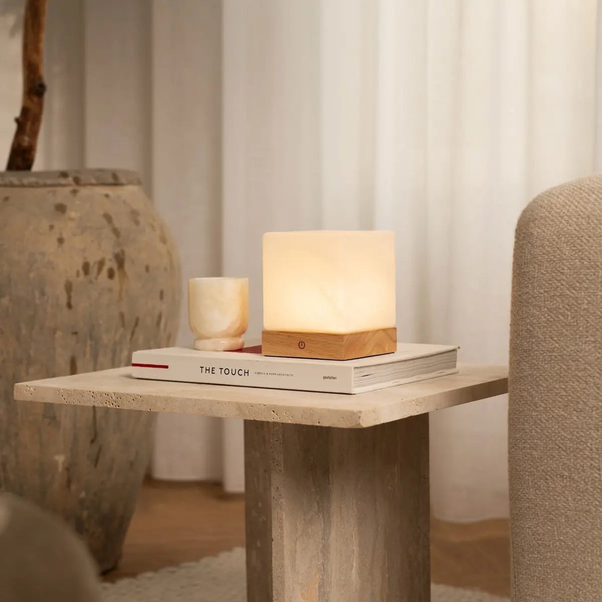 Yce Mini wood glass lamp on outdoor terrace