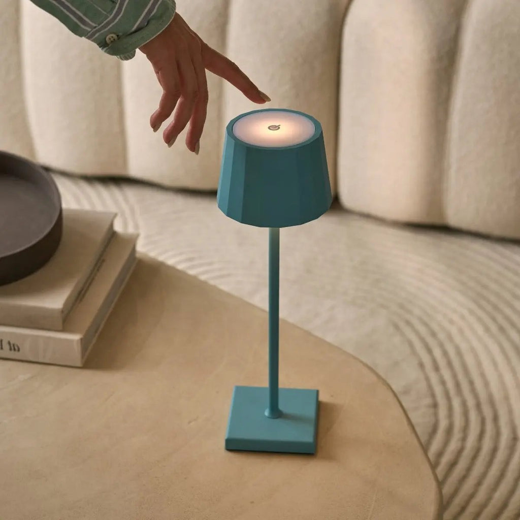 William cordless lamp detail of Amsterdam blue metal finish