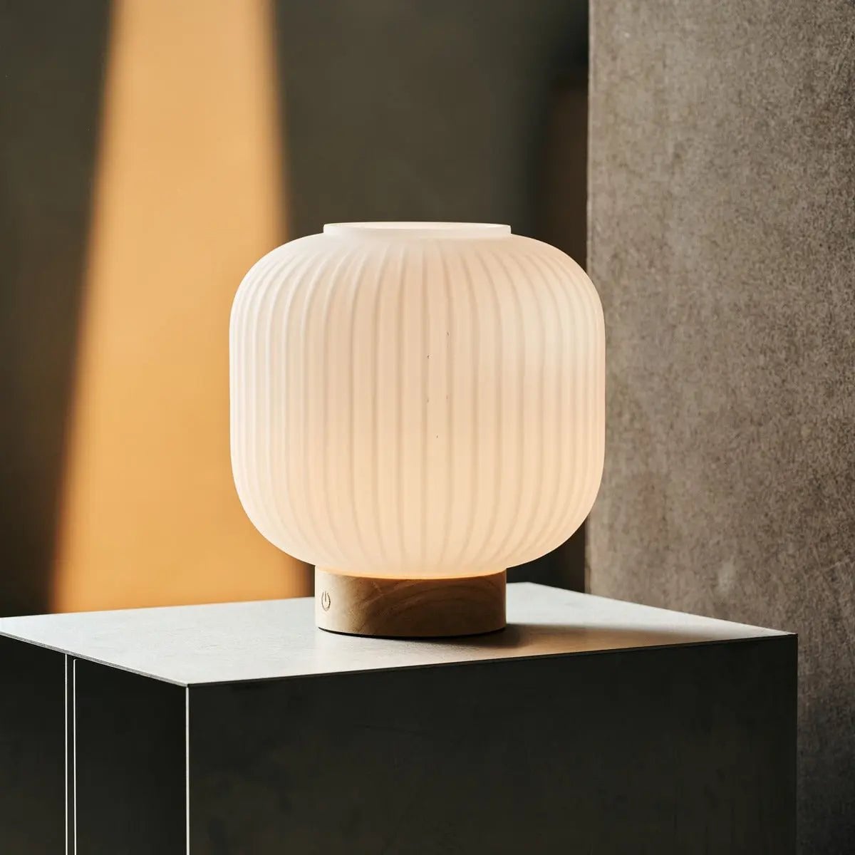 Lyla Light Brown Wood & Glass Cordless Table Lamp