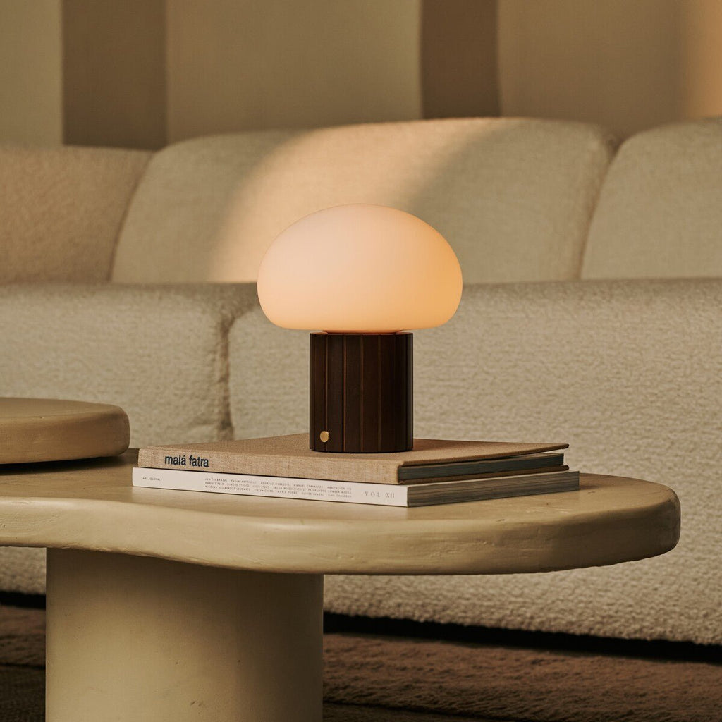 Pieter Dark Brown Wood & Glass Cordless Table Lamp