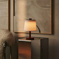 Rover Chestnut Brown Rubberwood Cordless Table Lamp with Linen Shade